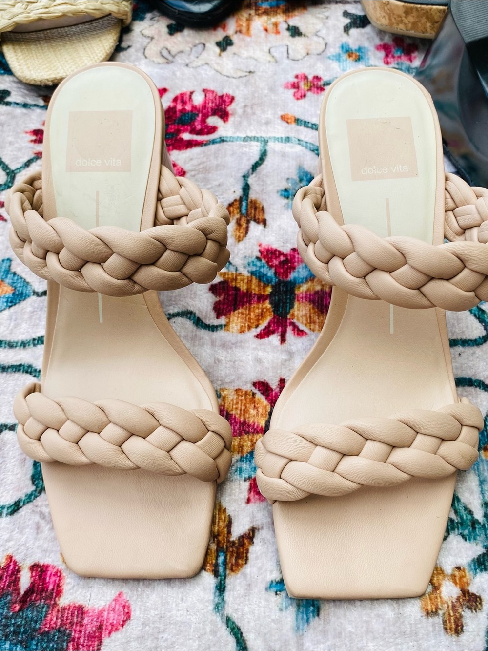 Dolce Vita Nude Braided Double-Strap Slide Heels sz7